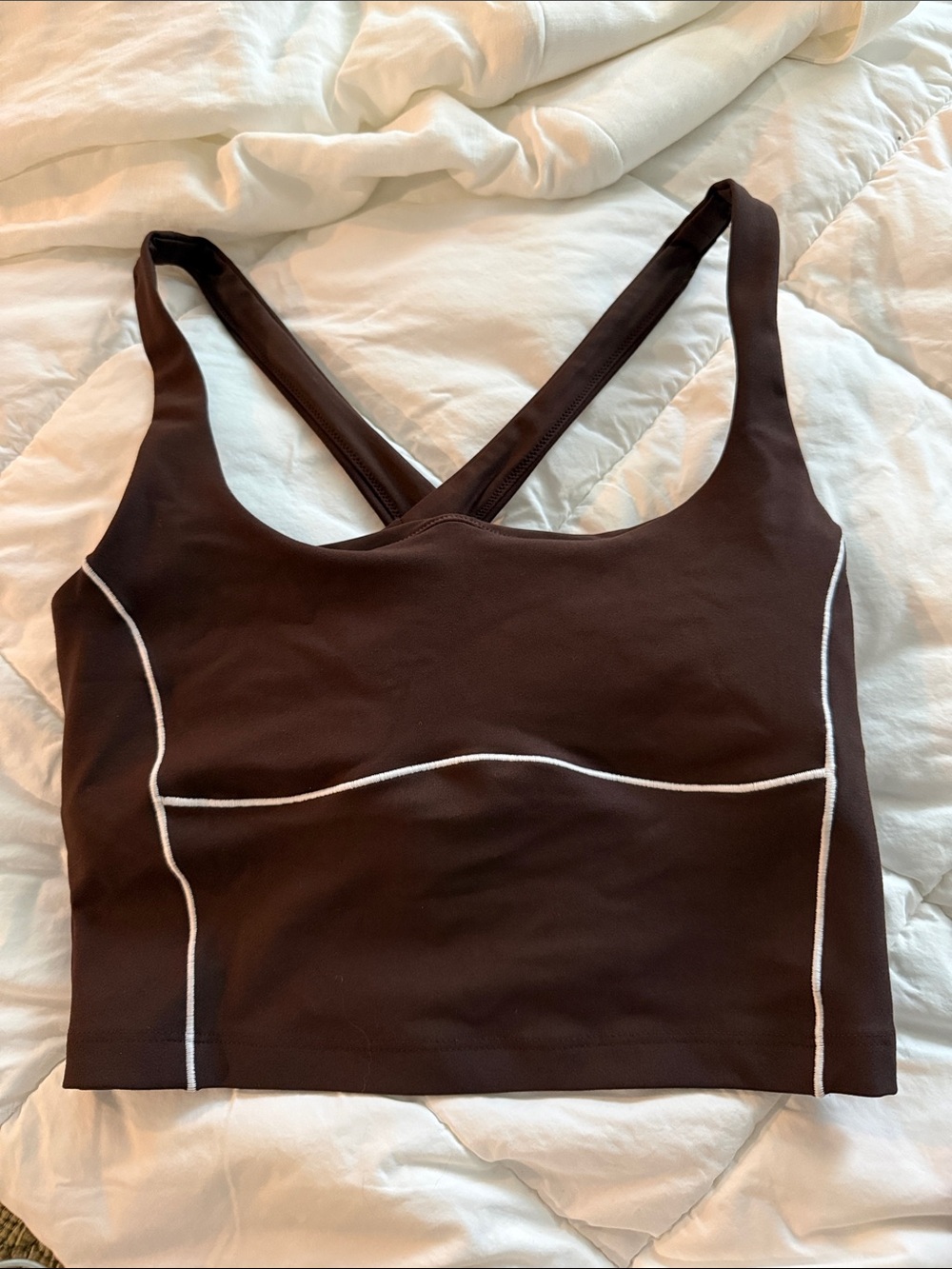 Abercrombie YPB Brown Contrast-Stitch Cropped workout Tank Bra